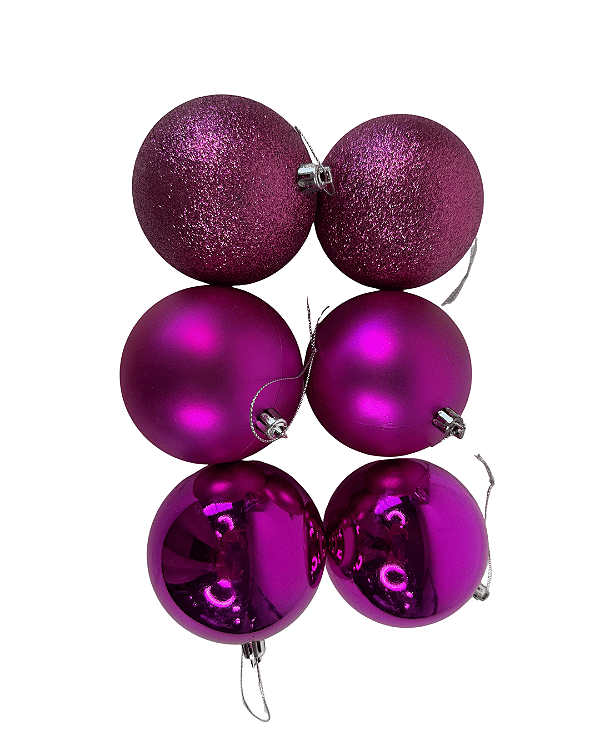 BOLA DE NATAL TUBO C/6 UND (ROSA FUCSIA) 8cm
