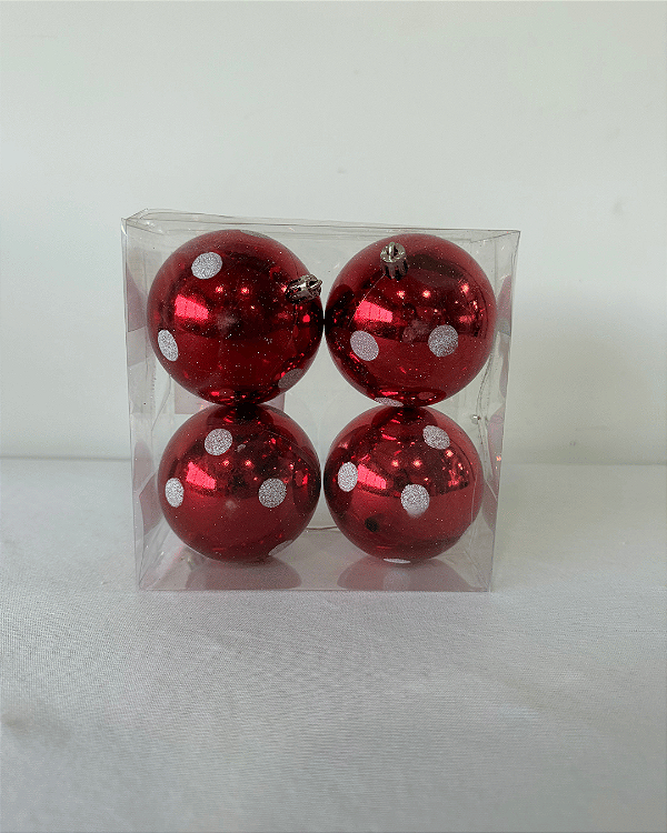 BOLA DECORADA NATAL C/4 UND VERMELHO 8CM