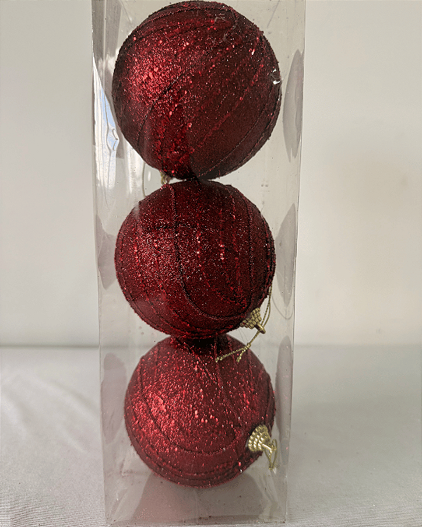 BOLA DECORADA NATAL VERMELHA 10CM FLORARTE