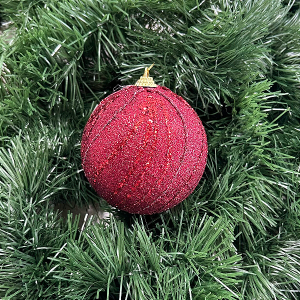 BOLA DECORADA NATAL VERMELHO 10CM