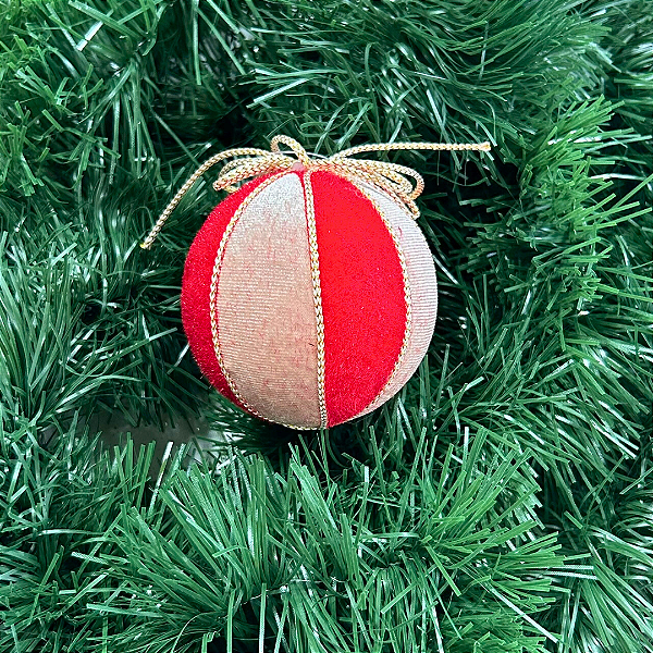 BOLA DECORADA NATAL VERMELHO CHAMPANHE 8CM