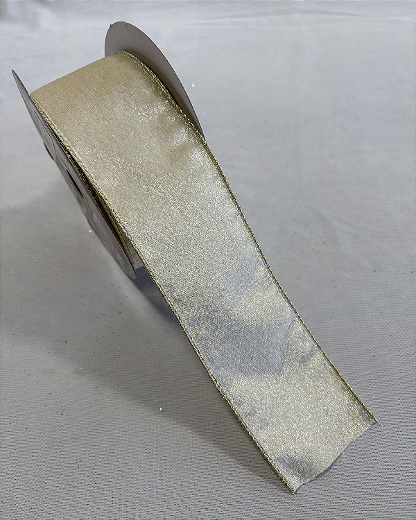 Fita Aramada em Veludo Off white / dourada - 6.3cm x 9.14m