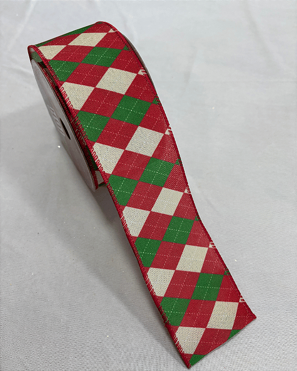 Fita aramada vermelha/verde - 6.3cmx9.14m