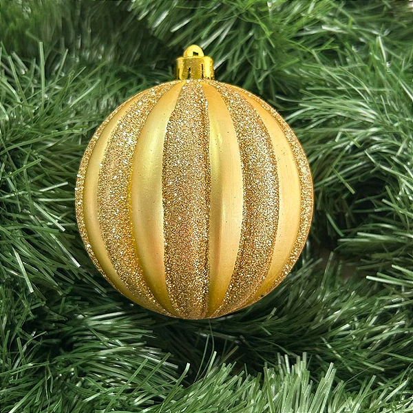 BOLA LISTRADA GLITTER OURO 10CM