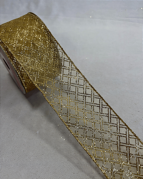 FITA ARAMADA TRANSPARENTE/DOURADA 6,3cm x 9,14m