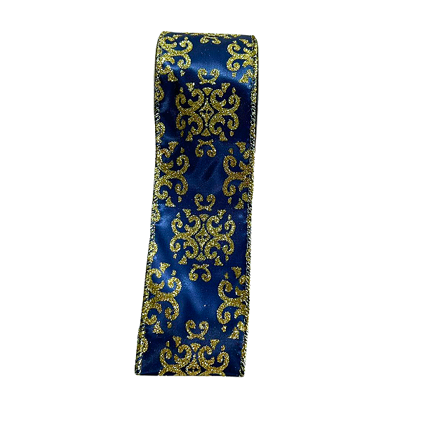 FITA NATAL ARABESCO AZUL/OURO