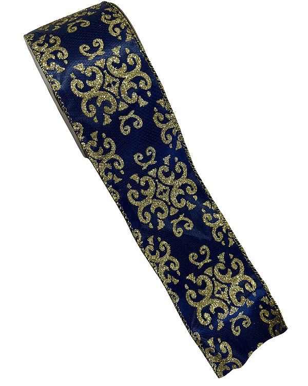FITA NATAL ARABESCO AZUL/OURO