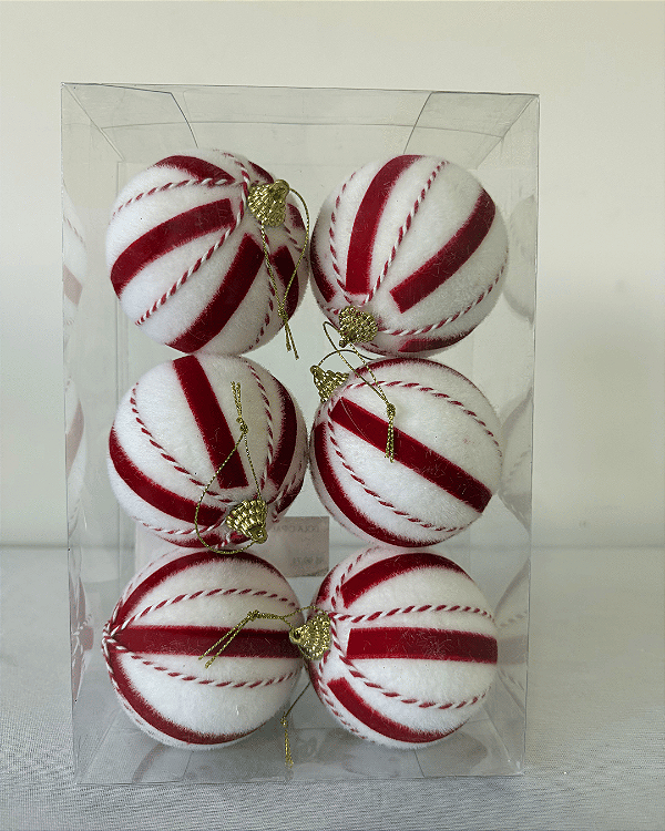 BOLA NATAL VERMELHO/BRANCO 8CM JG C/6 UND