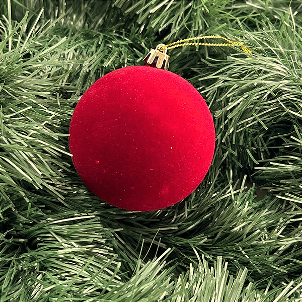 BOLA NATAL VELUDO VERMELHO 8CM
