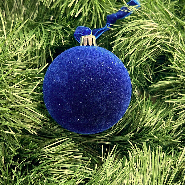 BOLA NATAL VELUDO AZUL 8CM