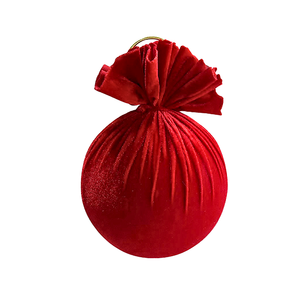 ENFEITE BOLA NATAL VELUDO VERMELHO 15CM