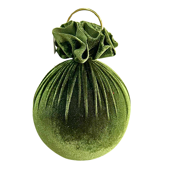 ENFEITE BOLA NATAL VELUDO VERDE 15CM