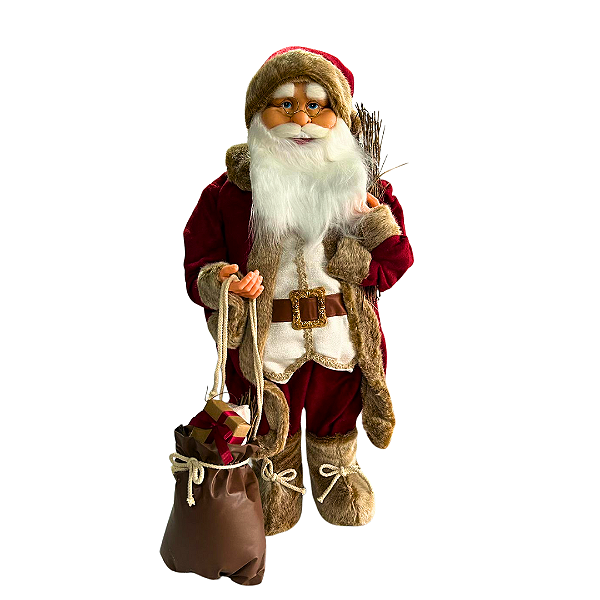 PAPAI NOEL NATAL EM PE VERMELHO MARROM 45cm
