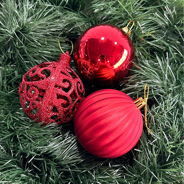 BOLA DECORADA NATAL VERMELHO 8cm