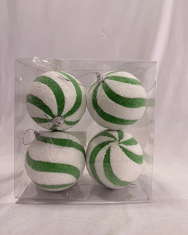 BOLA LISTRADA VERDE/BRANCO 10CM  JOGO C/4 PC