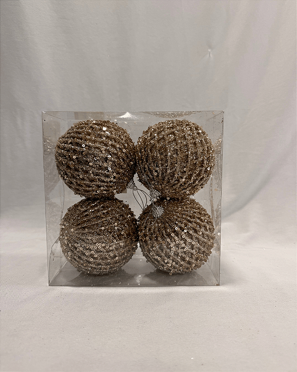 BOLA DECORATIVA CHAMPANHE 10CM JOGO COM 4 PC
