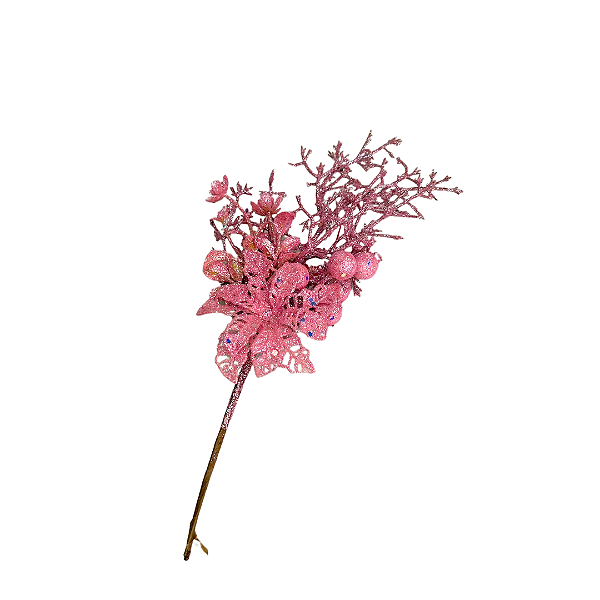 PICK FLORES FRUTAS C/GLITTER ROS 30cm () C/1 UN