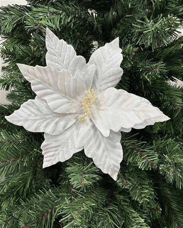 DEC FLOR POINSETIA BRANCO 30cm