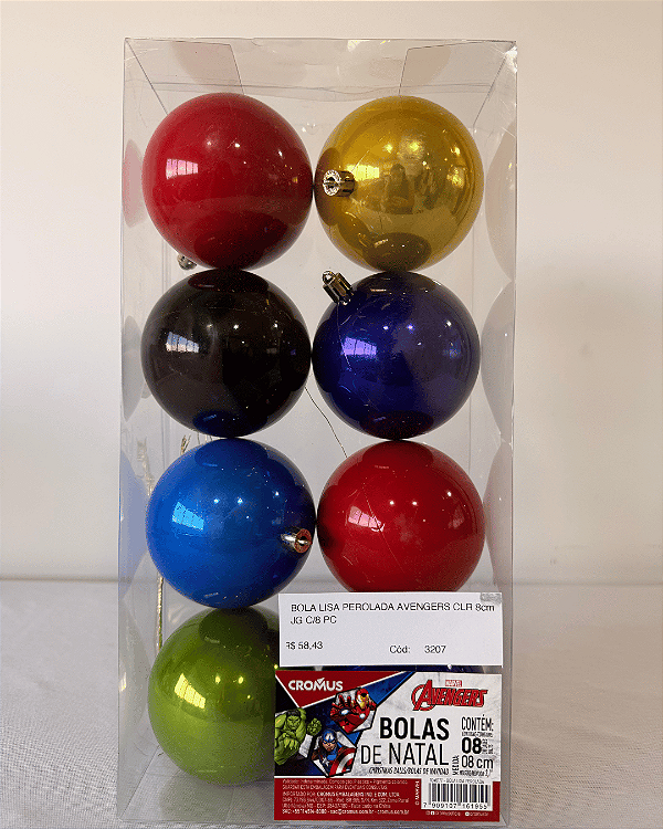 BOLA LISA PEROLADA AVENGERS 8CM JG C/8 UND