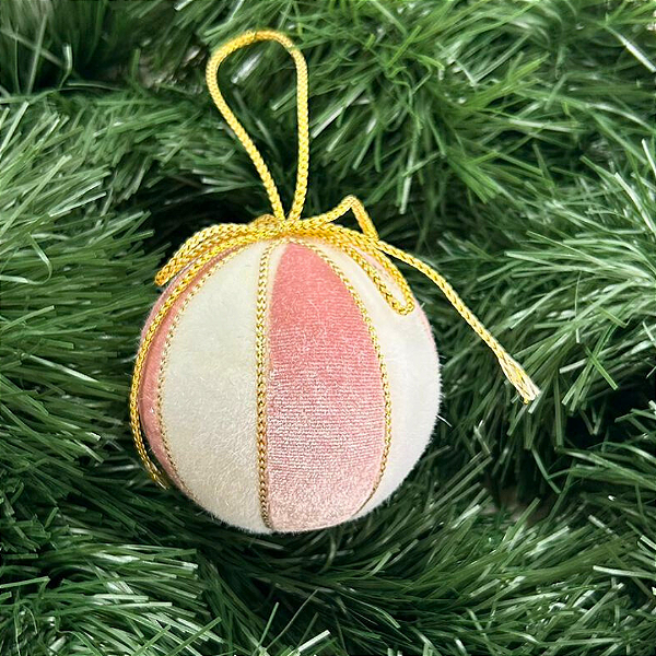 BOLA NATAL VELUDO BRANCO/CHA 8CM
