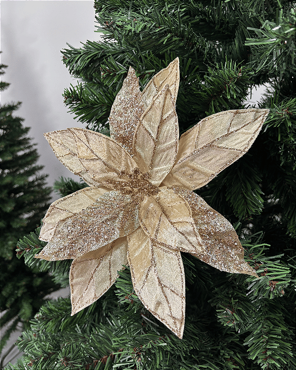 DEC FLOR POINSETIA C/GLITTER CHAMPANHE