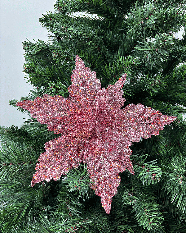 DEC FLOR POINSETIA C/GLITTER ROSA