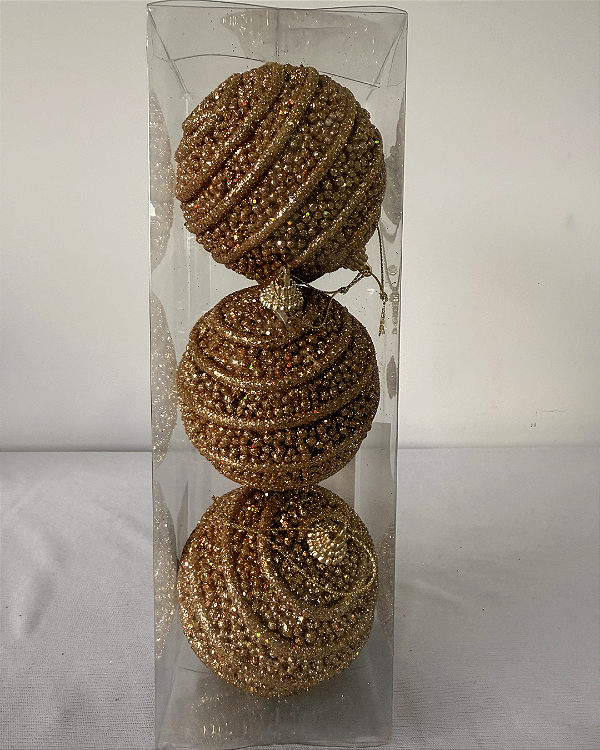 BOLA DECORADA DOURADO 8CM JOGO COM 3 PC