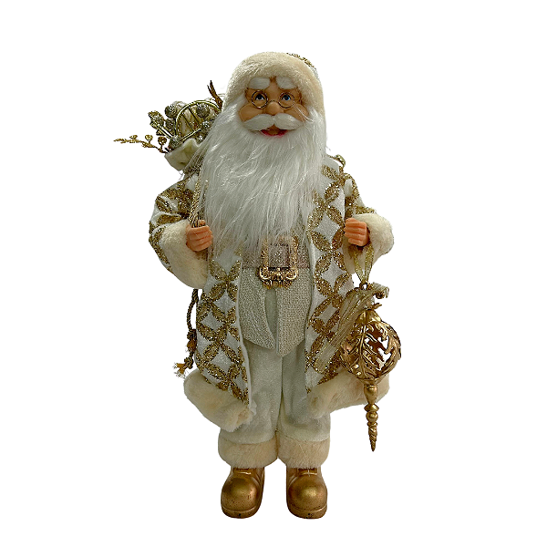 PAPAI NOEL NATAL EM PE (DOURADO BRANCO) 45cm (FLORARTE) Vol. 1