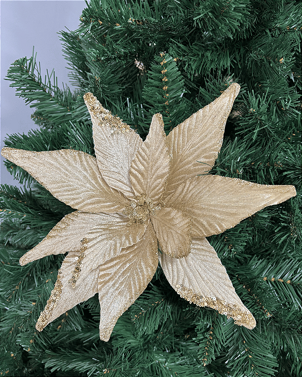 POINSETIA C/GLITTER DOURADO 20CM