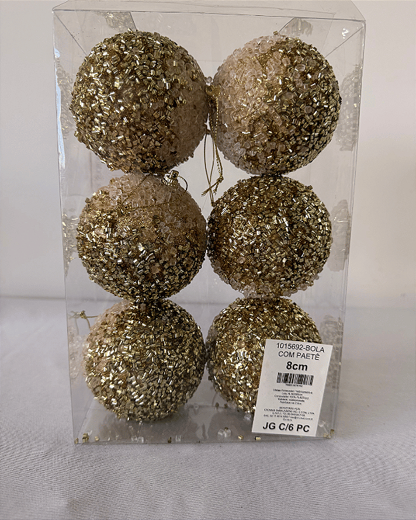 BOLA PAETE GLITTER OURO 8CM JOGO C/6 UND
