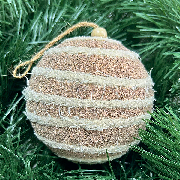 BOLA NATAL LISTRADA BRANCO COM NUDE 10cm
