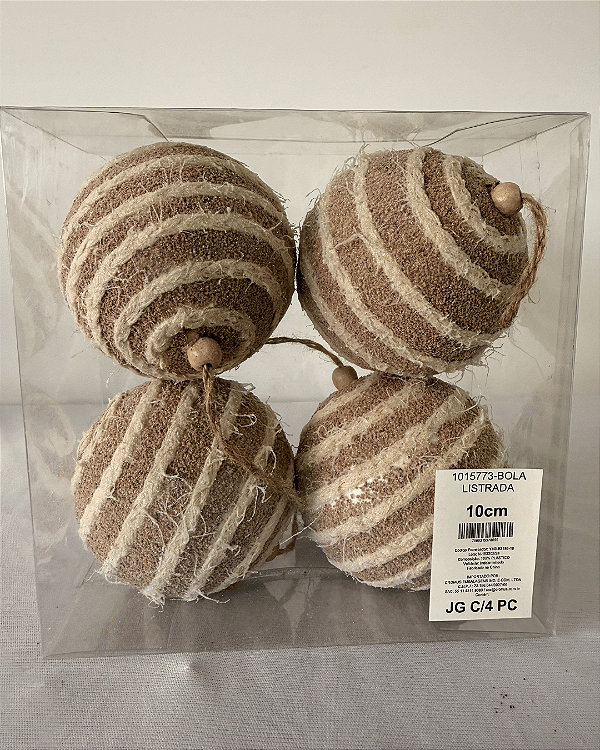 BOLA LISTRADA BRANCO/NUDE 10CM JOGO COM 4PC