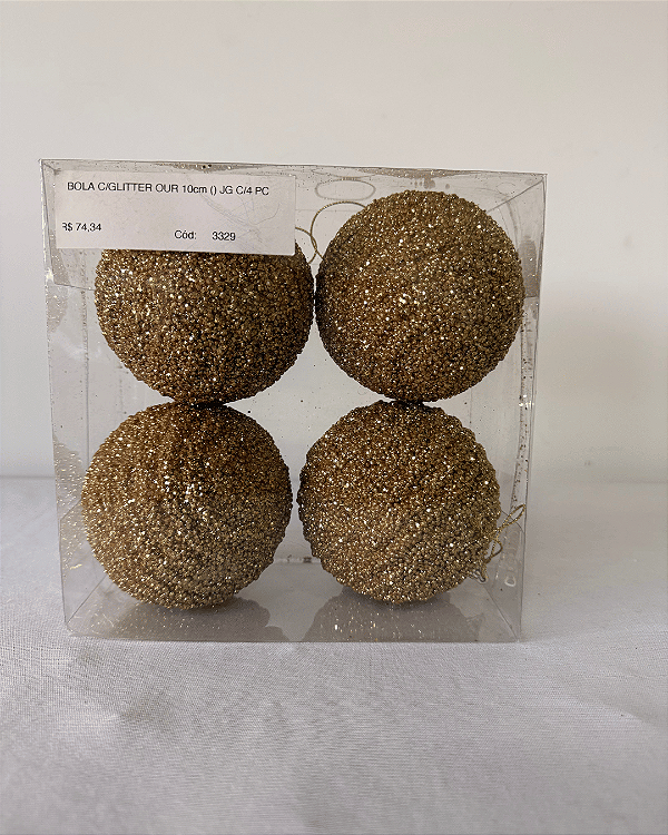 BOLA C/GLITTER OURO 10CM JOGO C/4 UND