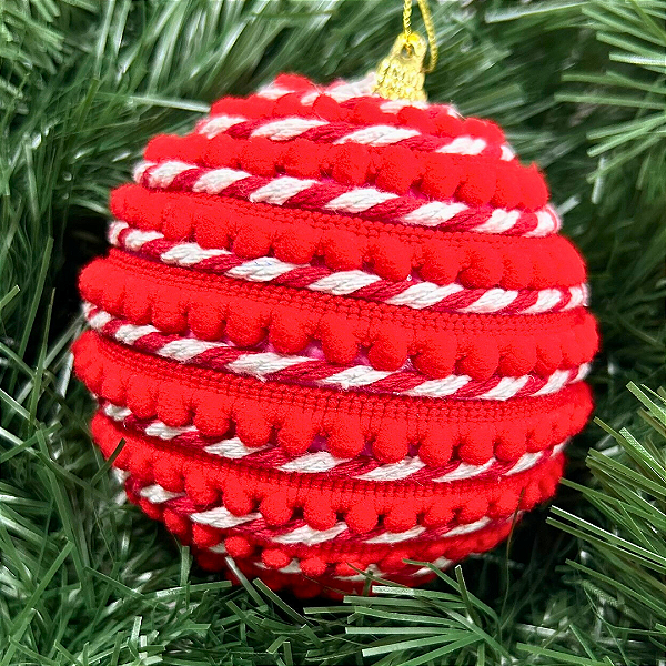 BOLA NATAL C/DETALHES VERMELHO 10cm