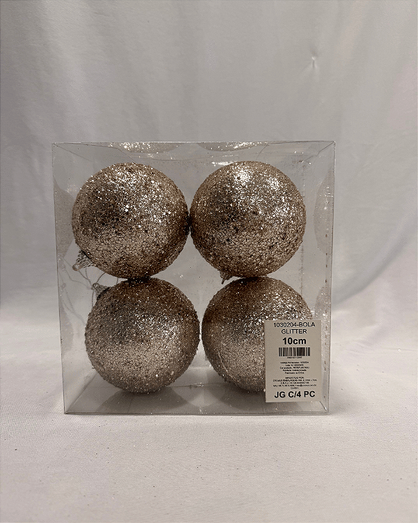 BOLA COM GLITTER CHAMPANHE 10CM JOGO COM 4 PC