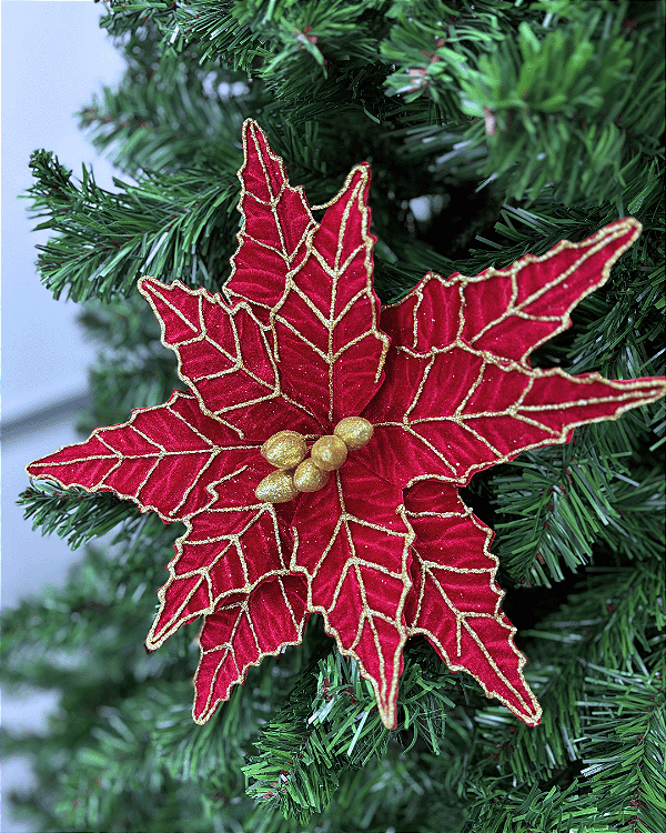 FLOR POINSETIA C/GLITTER BRD/OUR 46cm
