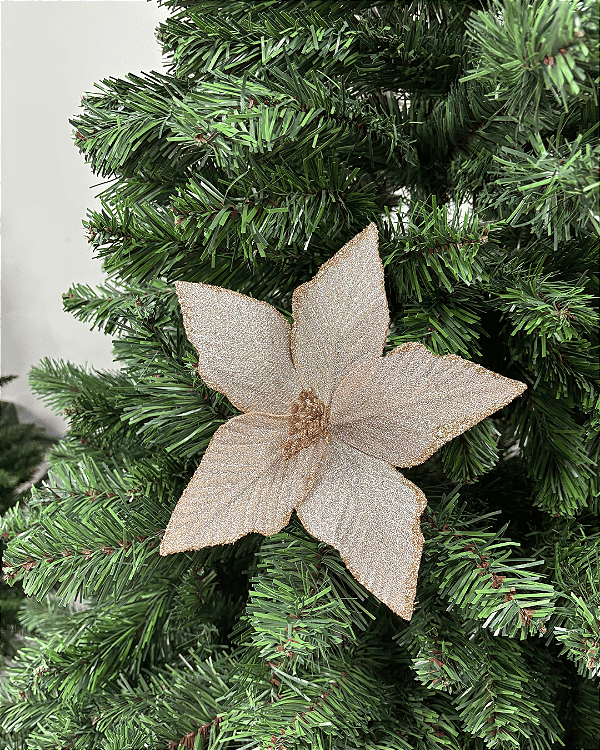 FLOR DEC POINSETIA C/GLITTER CHAMPANHE 26cm
