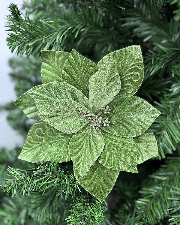 FLOR DEC POINSETIA VERDE 20cm