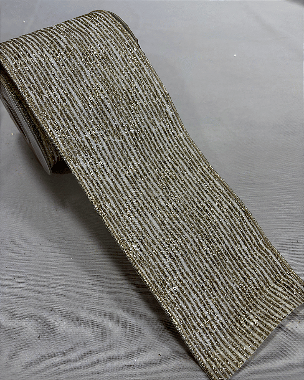 FITA ARAMADA BRANCA C/ GLITTER CHAMPANHE 10 x 4,57m
