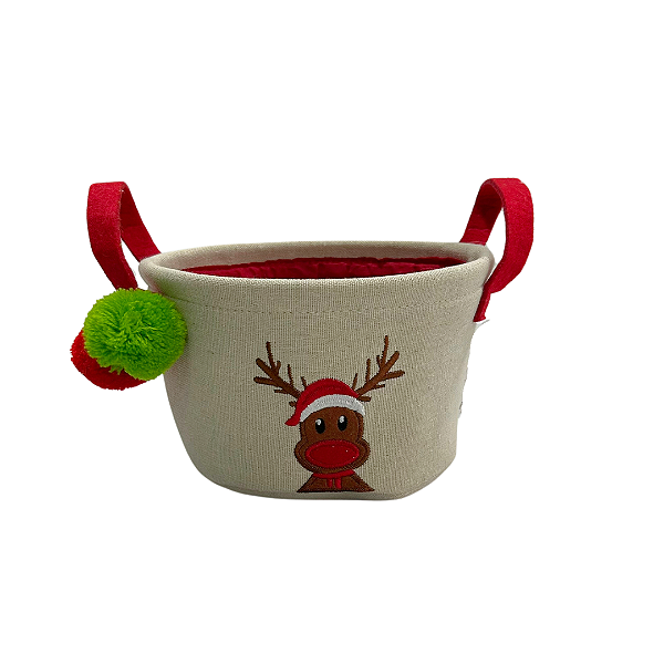 CESTA FELTRO NATAL RENA C/POMPOM 20cm