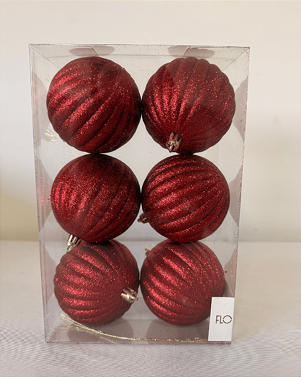 BOLA DECORADA NATAL C/6 UND VERMELHO 8CM