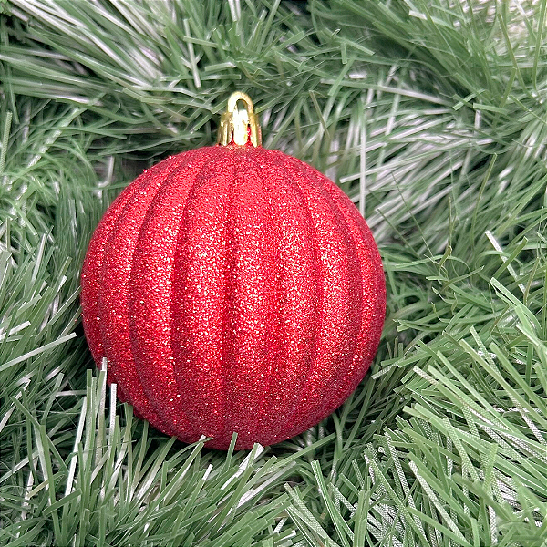 BOLA DECORADA NATAL VERMELHO 8cm
