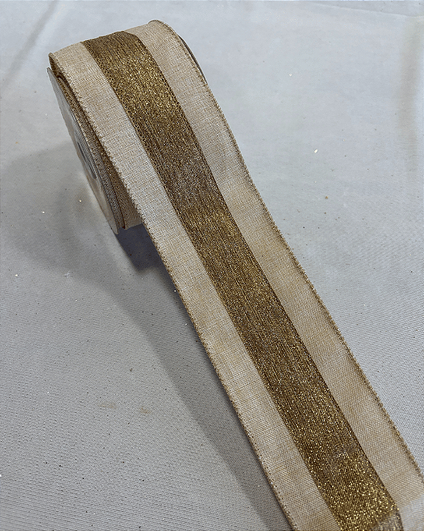 FITA ARAMADA BEGE/DOURADO 6,3cmX9,14m