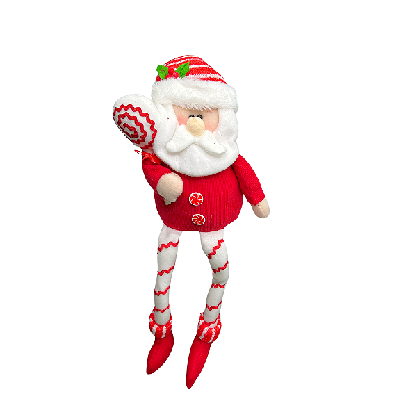 BONECO NATAL PAPAI NOEL SENTADO C/PIRULITO VERMELHO BRANCO