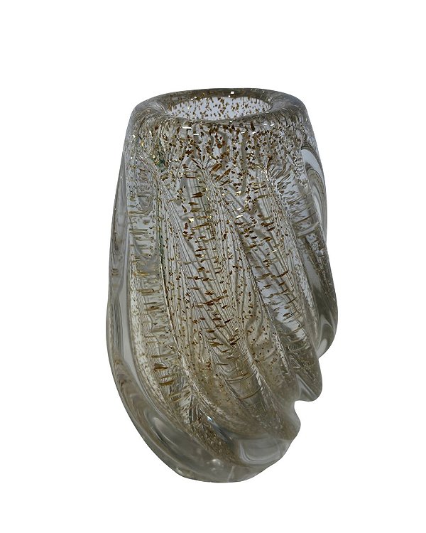 VASO VIDRO TIPO MURANO (TRANSPARENTE DOURADO) 20X13cm