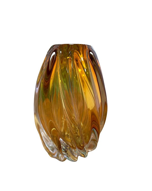 VASO DECORATIVO VIDRO TIPO MURANO (AMBAR) 20X13cm