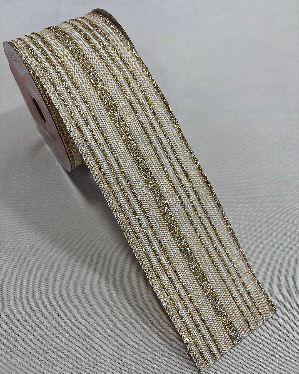 FITA ARAMADA LISTRADA BEGE/OURO 6,3cmx9,14m