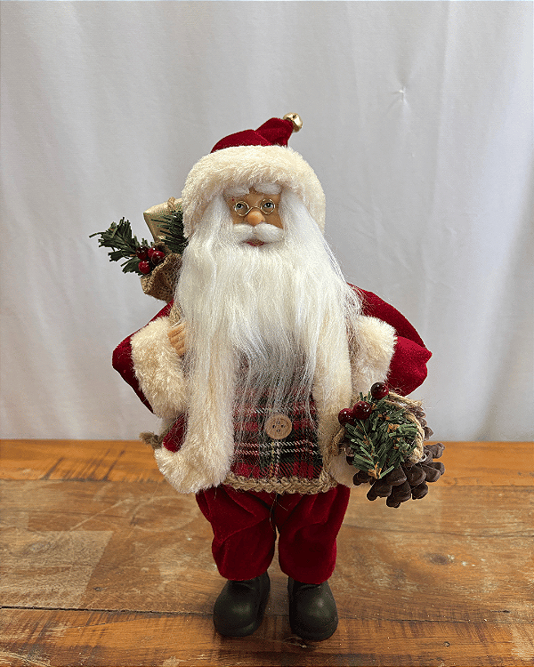 PAPAI NOEL NATAL EM PE VERMELHO/BEGE 30cm