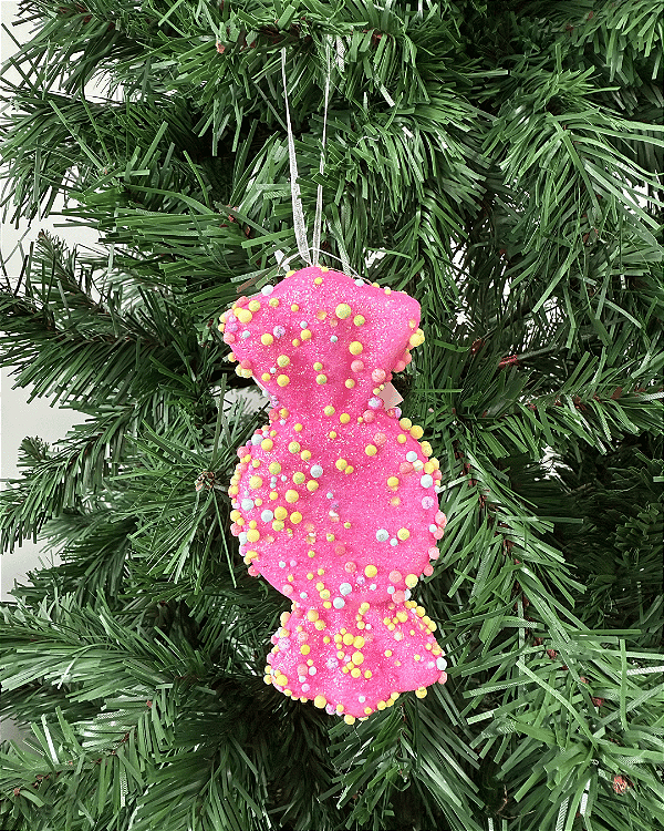 ENFEITE NATAL BOMBOM ROSA 15X6cm