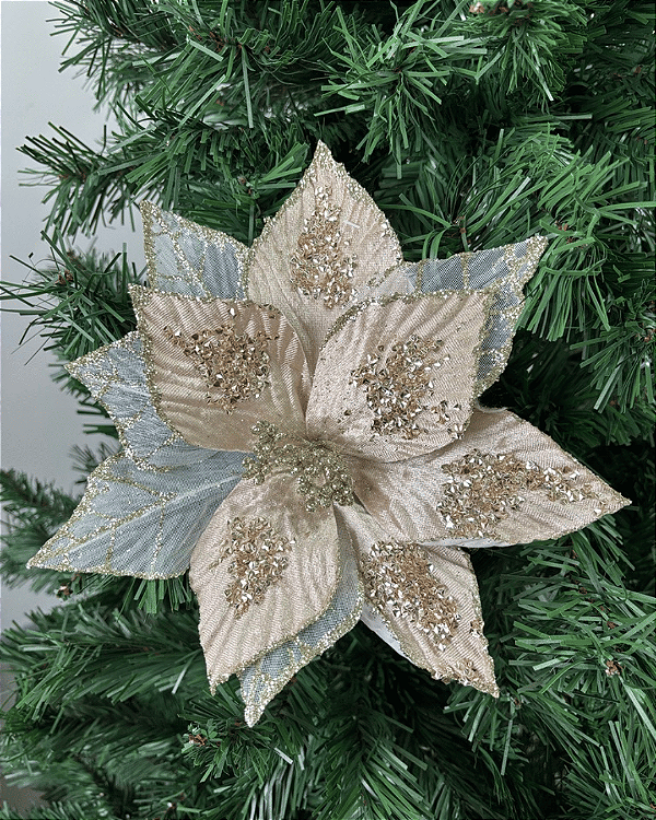 FLOR DECORATIVA CHAMPANHE/DOURADO 25cm